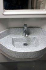 Genuine imitation marble sink in a Metrolink rehabbed coach SCAX #111